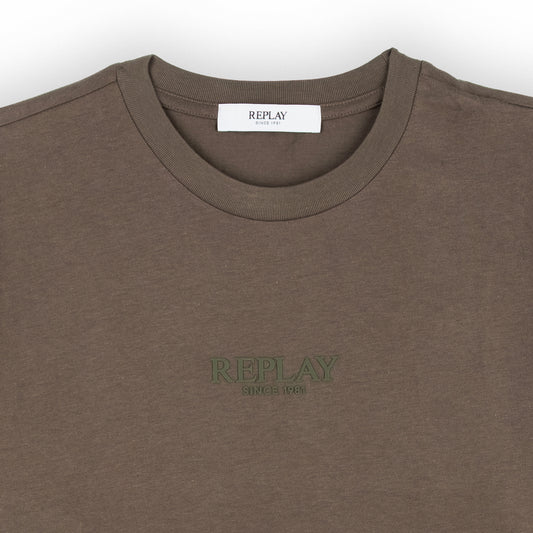 T-Shirt Homem Replay Marrom com Detalhe Frontal