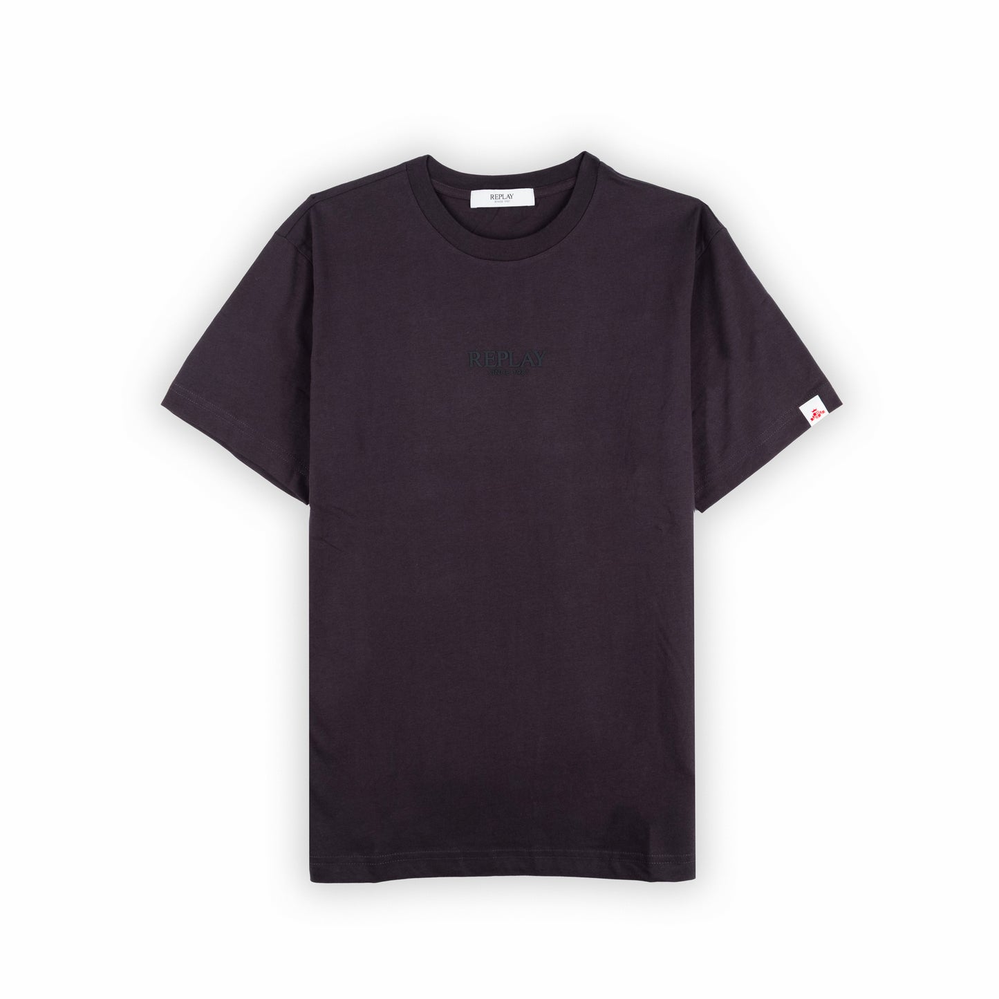 T-Shirt Homem Replay Preta Clássica com Detalhe de Logo