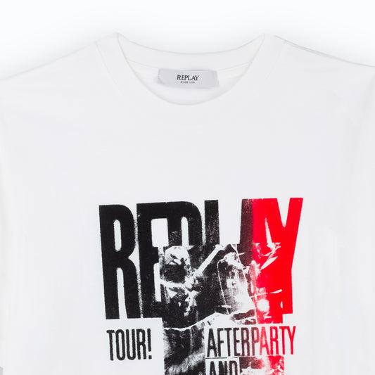 T-Shirt Homem Replay Branca com Estampa Gráfica