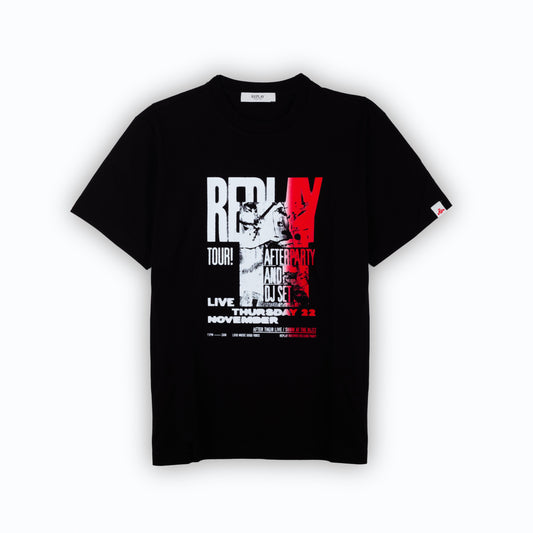 T-Shirt Homem Replay Preta com Estampa Tour