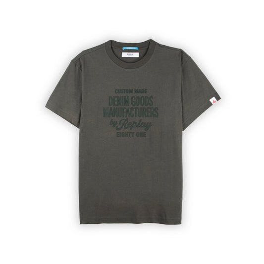 T-Shirt Homem Replay Verde Militar com Estampa Frontal
