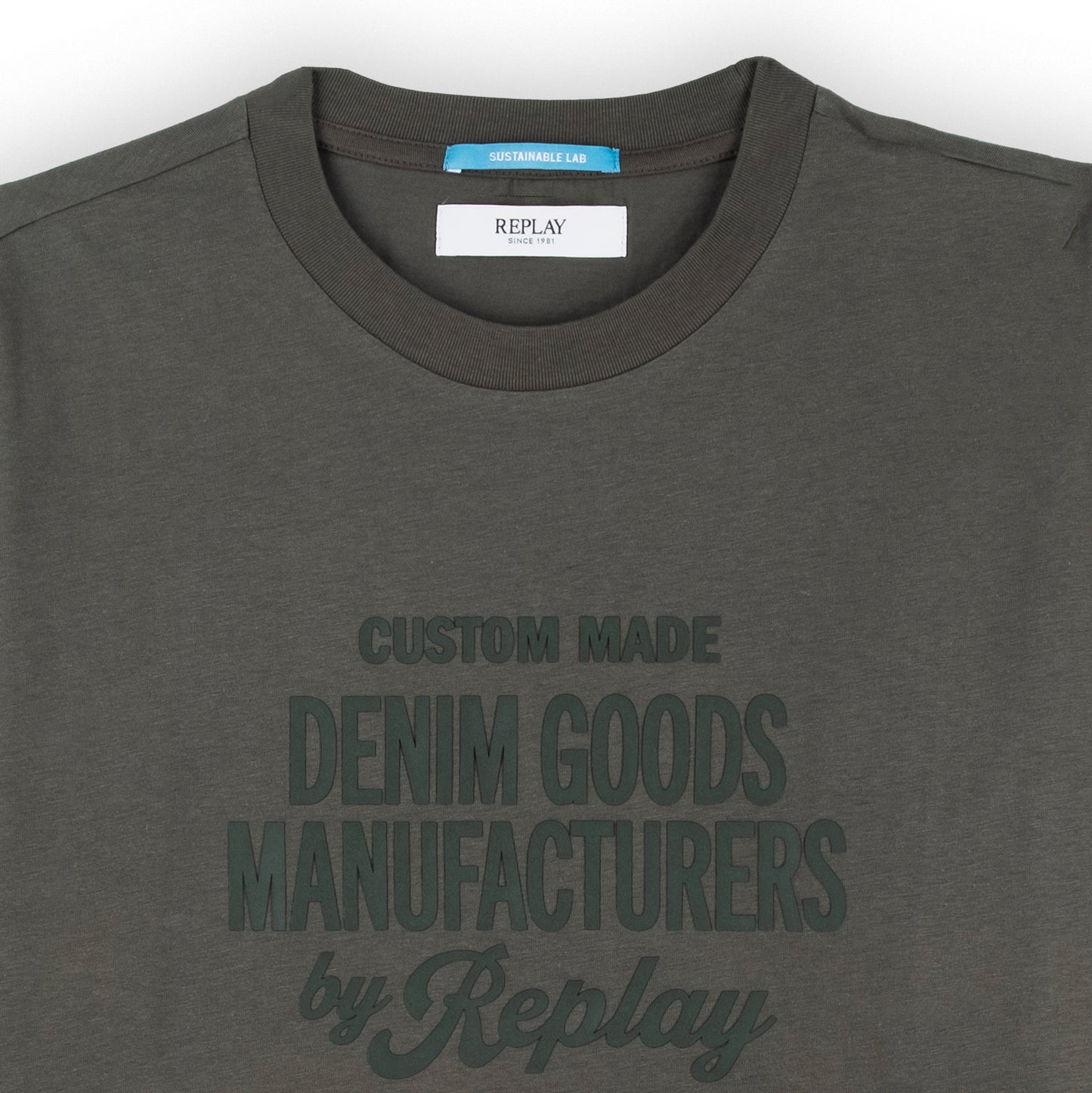 T-Shirt Homem Replay Verde Militar com Estampa Frontal