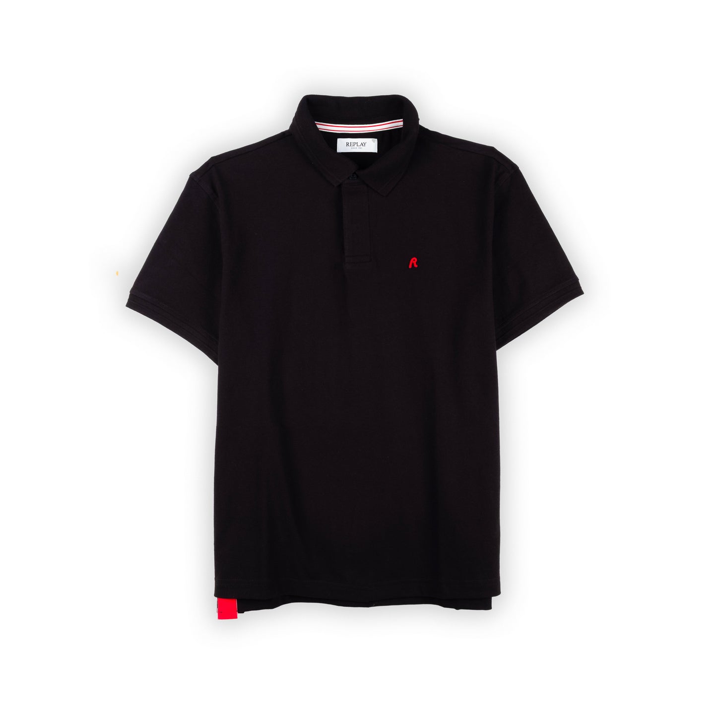 Polo Homem Clássico Replay Preto com Detalhe Bordado Vermelho