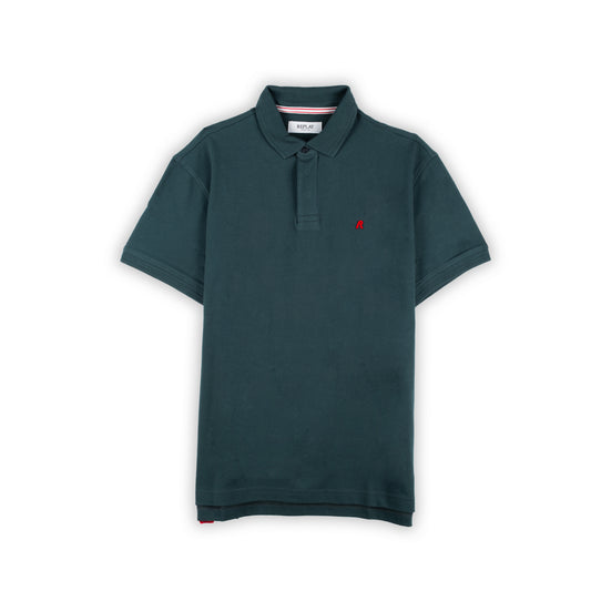 Polo Homem Replay Verde com Detalhe Vermelho