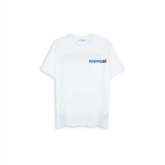 T-Shirt Homem Replay Branca com Logótipo Frontal e Estampa Posterior Racing Team