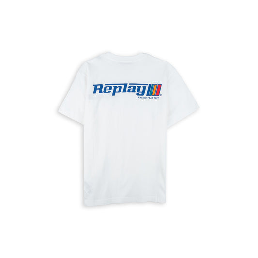 T-Shirt Homem Replay Branca com Logótipo Frontal e Estampa Posterior Racing Team
