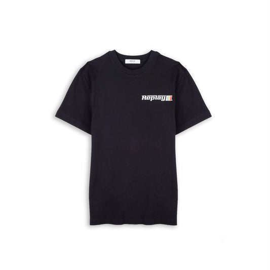 T-Shirt Homem Replay Preta com Logótipo Frontal e Estampa Posterior Racing Team