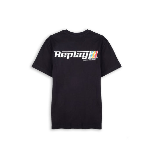 T-Shirt Homem Replay Preta com Logótipo Frontal e Estampa Posterior Racing Team
