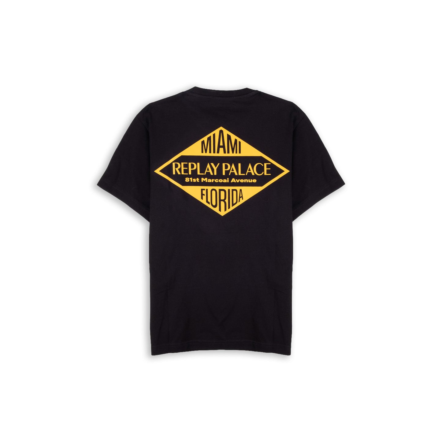 T-Shirt Homem Replay Preta com Estampa Miami Replay Palace Amarela
