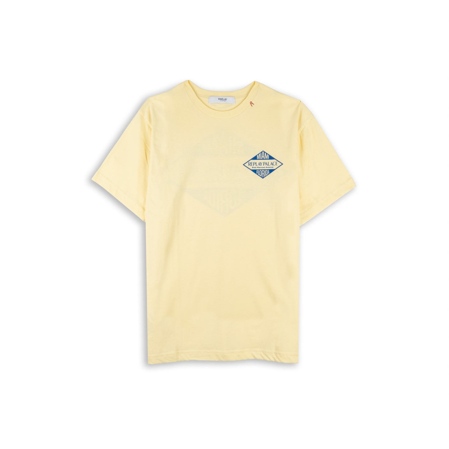 T-Shirt Homem Replay Amarela Clara com Estampa Miami Replay Palace Azul
