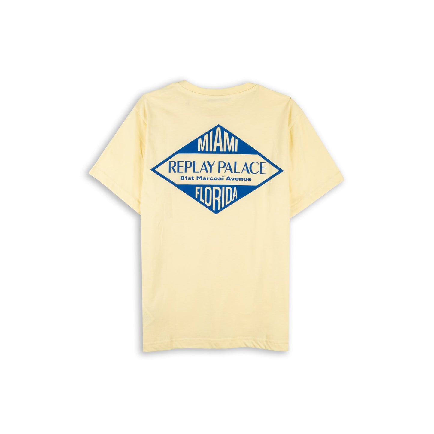 T-Shirt Homem Replay Amarela Clara com Estampa Miami Replay Palace Azul