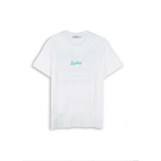 T-Shirt Homem Replay Branca com Estampa Multicolor Denim Goods