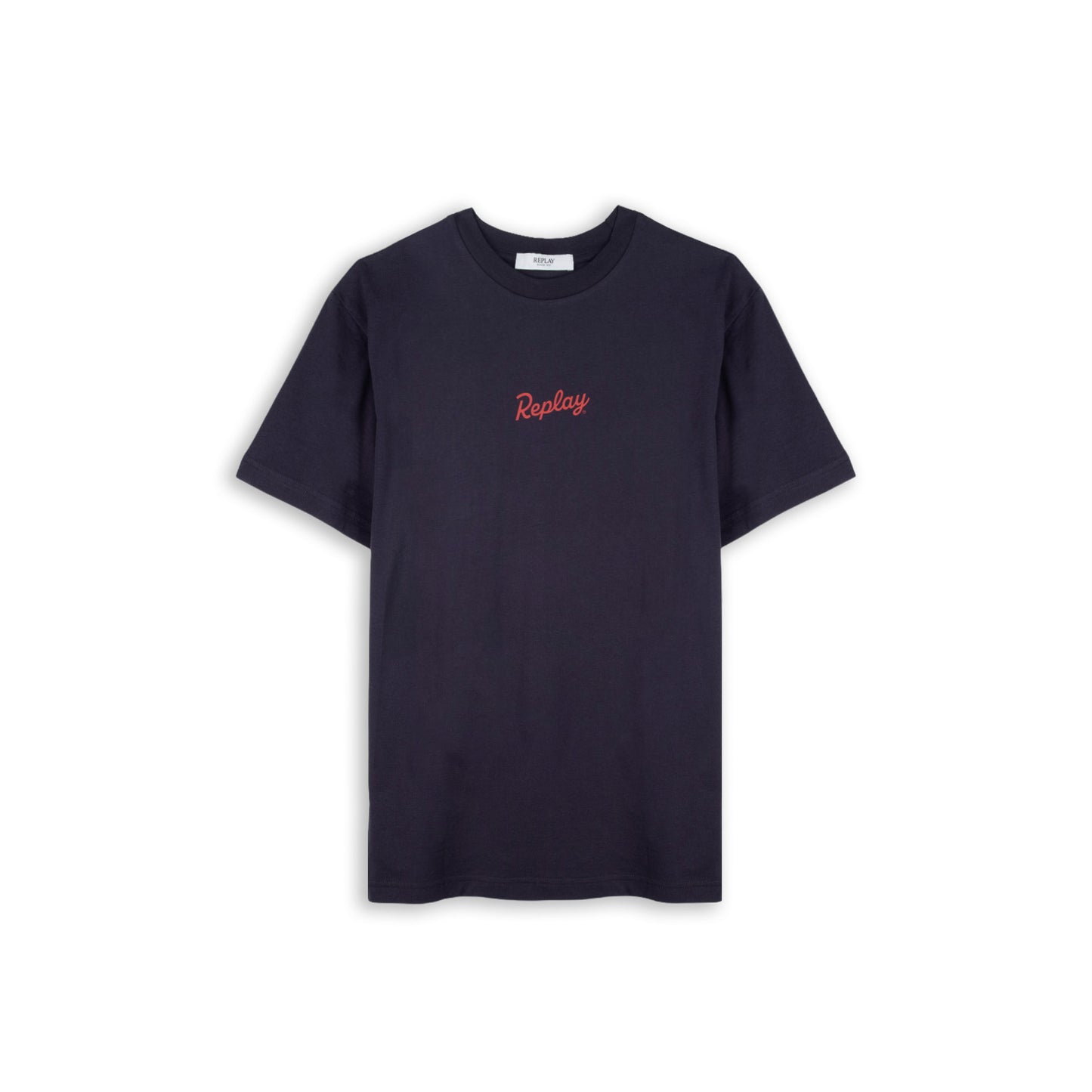 T-Shirt Homem Replay Azul Marinho com Estampa Denim Goods Vermelha e Azul