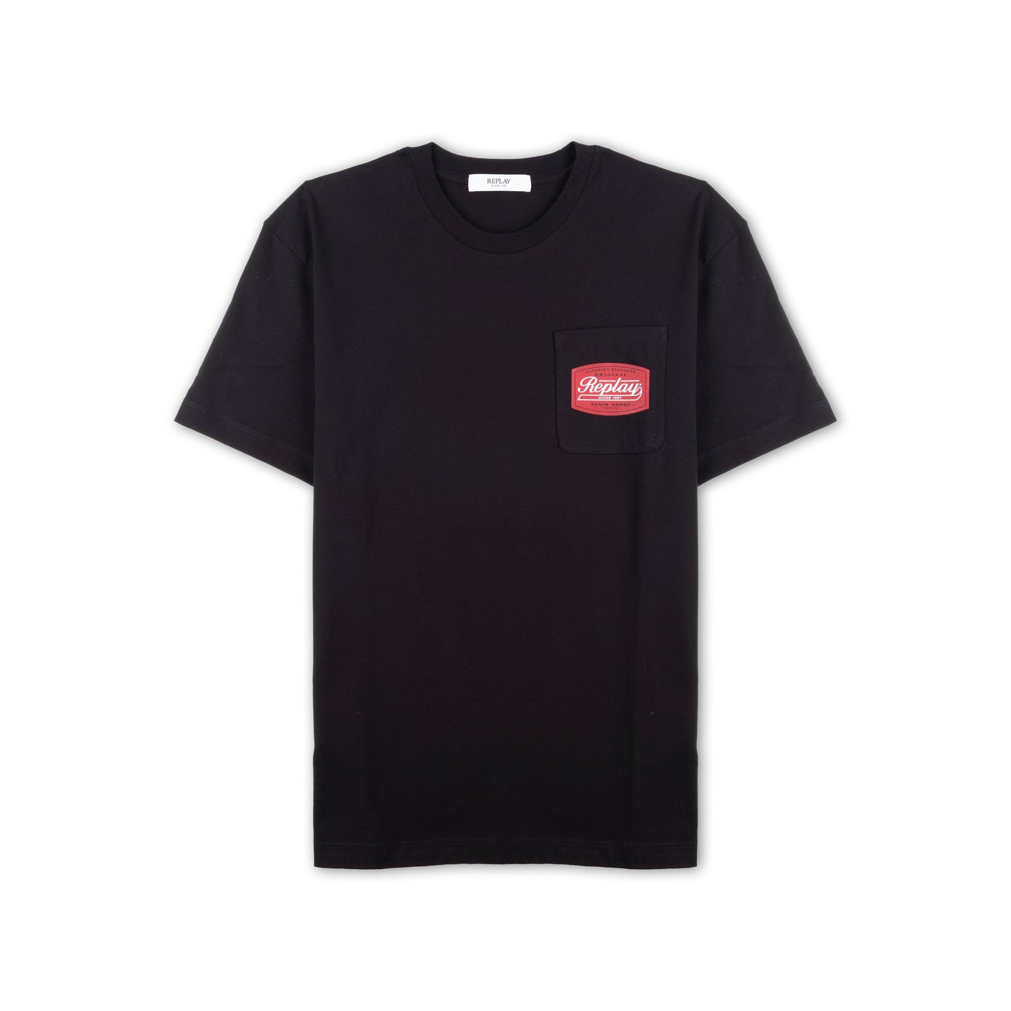 T-shirt Homem Replay Preta com Logo Pequeno no Peito