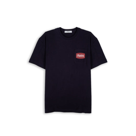 T-Shirt Homem Replay Preta com Bolso no Peito e Emblema da Marca