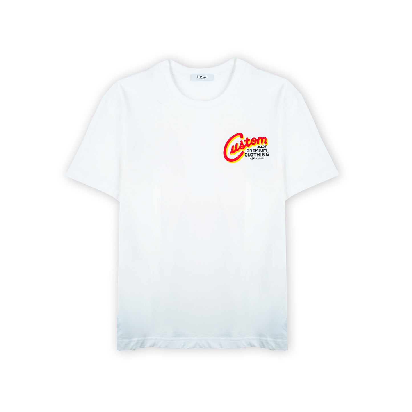 T-shirt Homem Replay Branca com Logo Gráfico Colorido no Peito