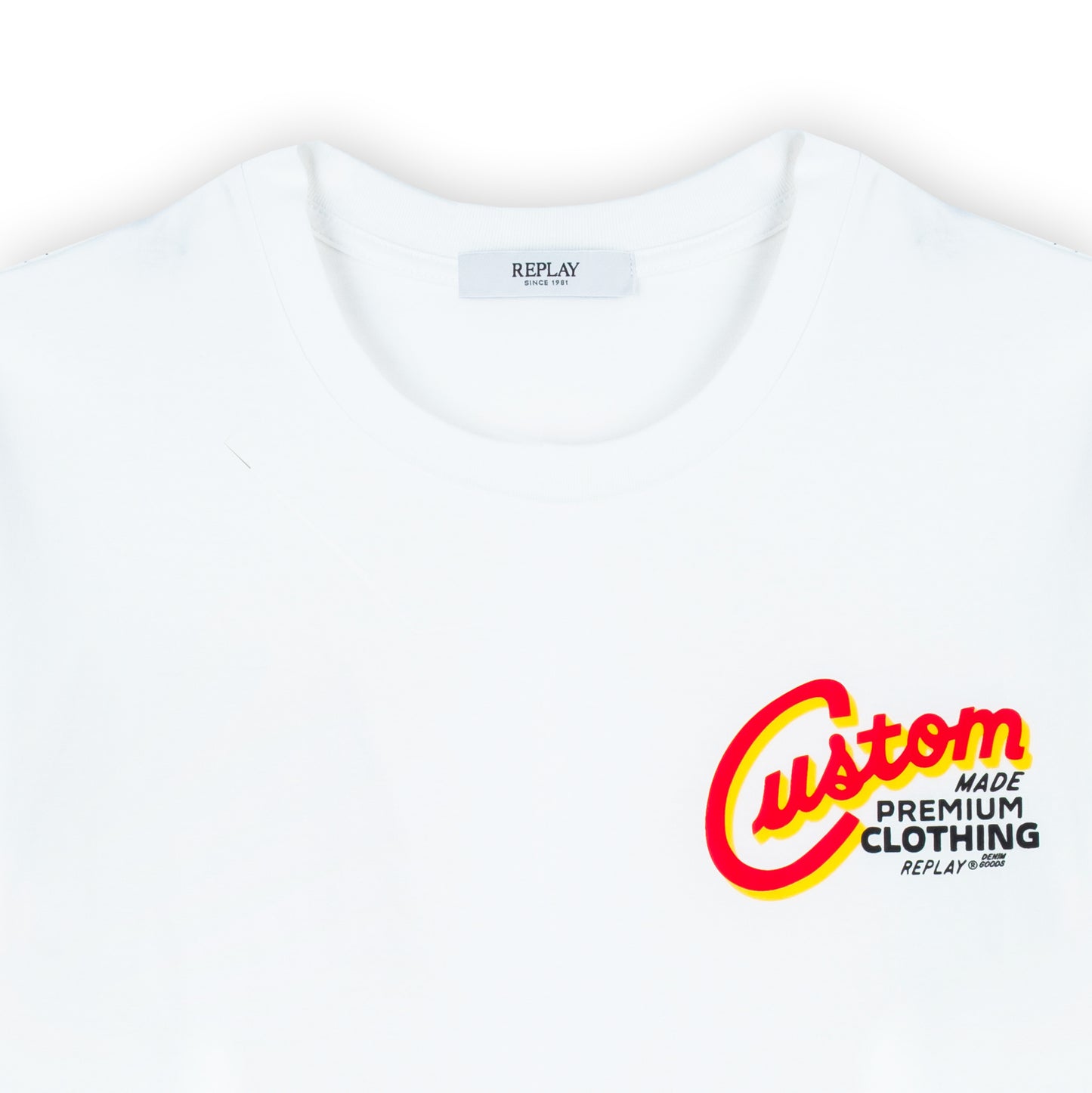 T-shirt Homem Replay Branca com Logo Gráfico Colorido no Peito