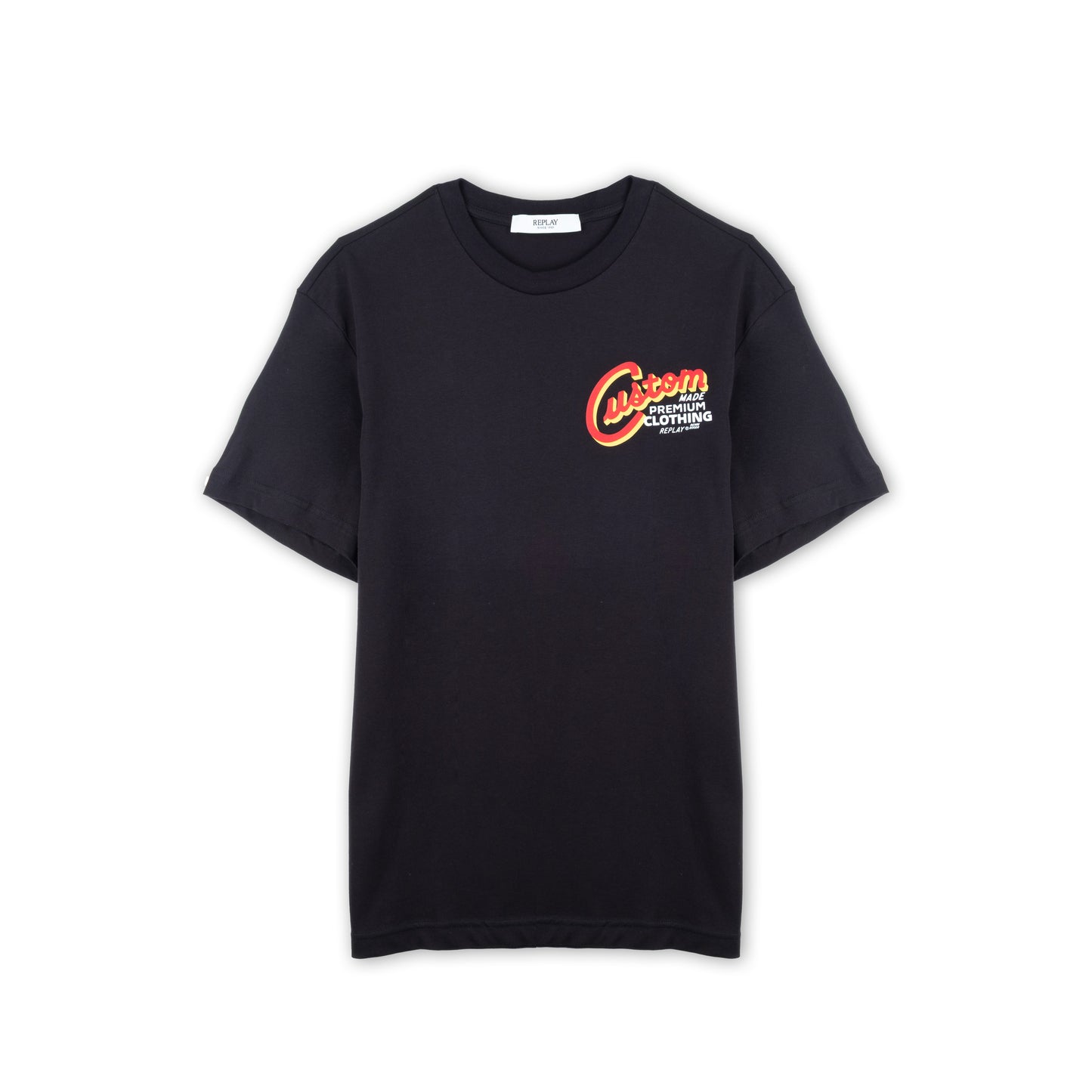 T-shirt Homem Replay Preta com Logo Gráfico Colorido no Peito