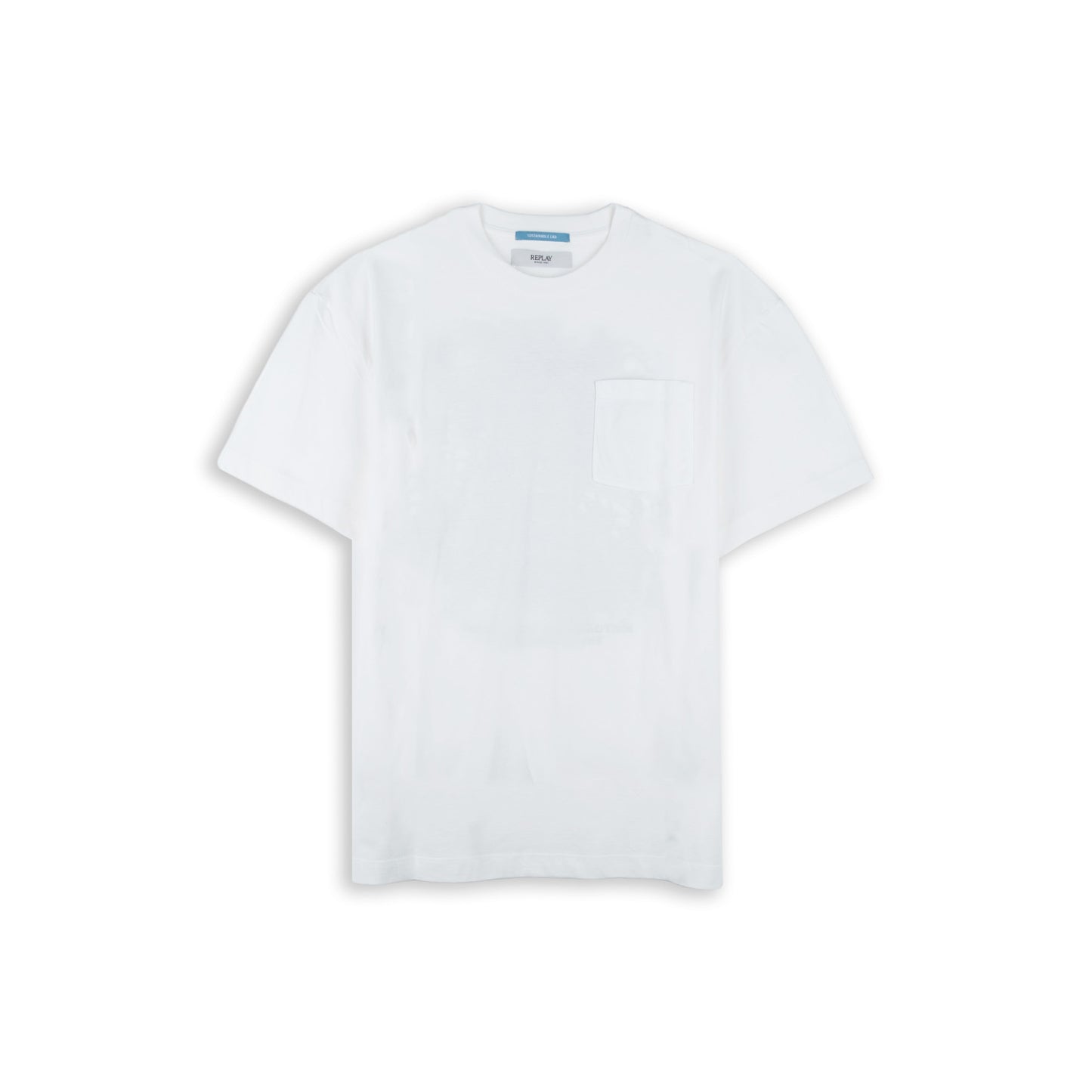 T-Shirt Homem Replay Branca com Bolso no Peito e Estampado Posterior Koi