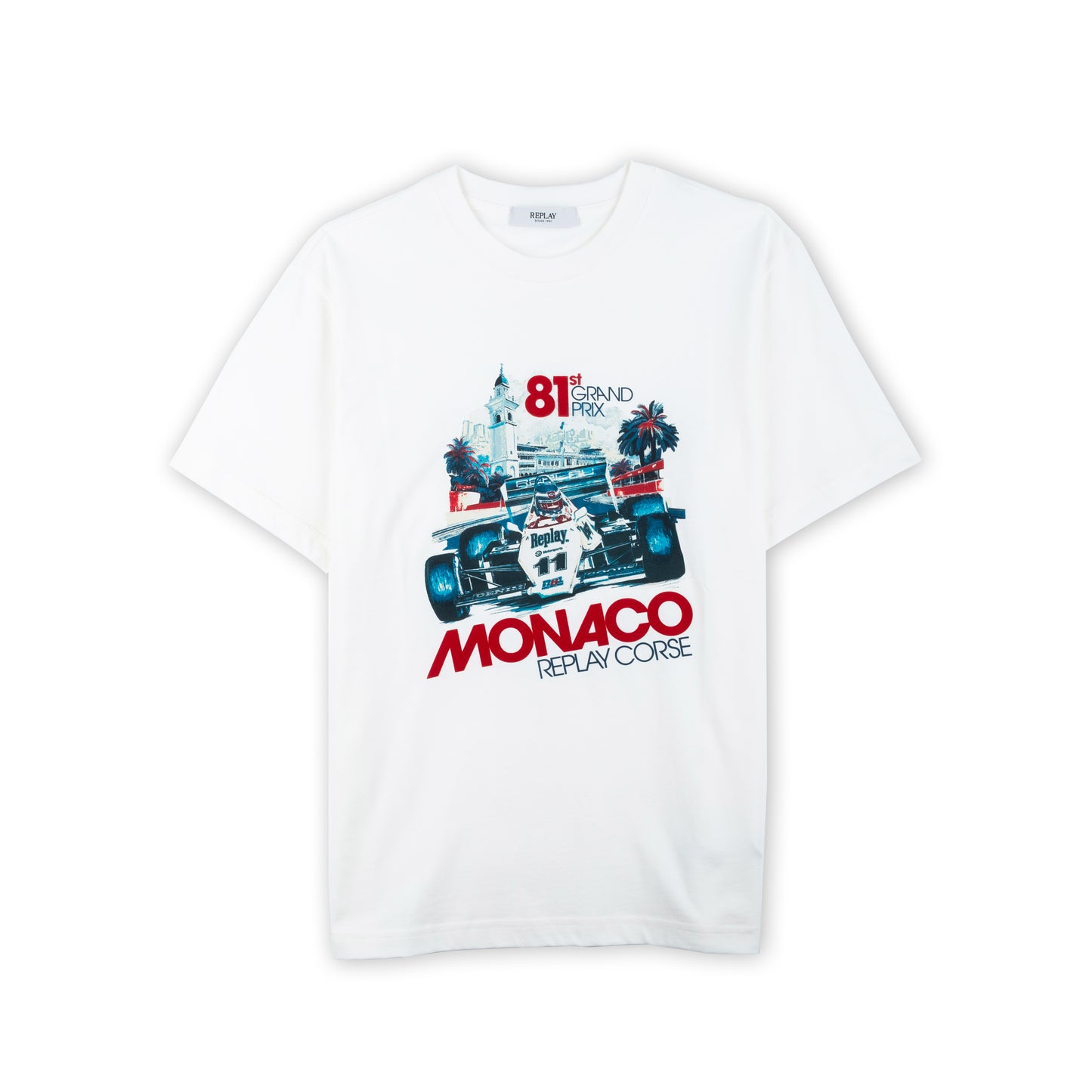 T-shirt Homem Replay Branca com Estampa Gráfica Frontal Multicolor