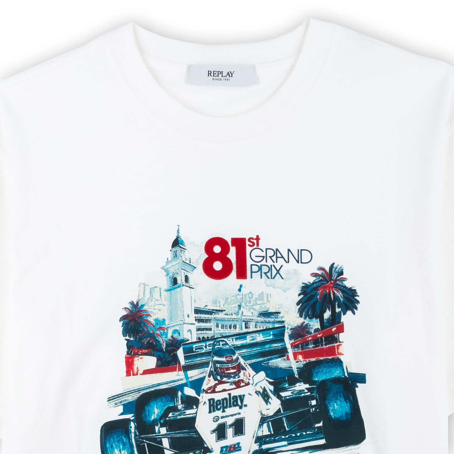 T-shirt Homem Replay Branca com Estampa Gráfica Frontal Multicolor