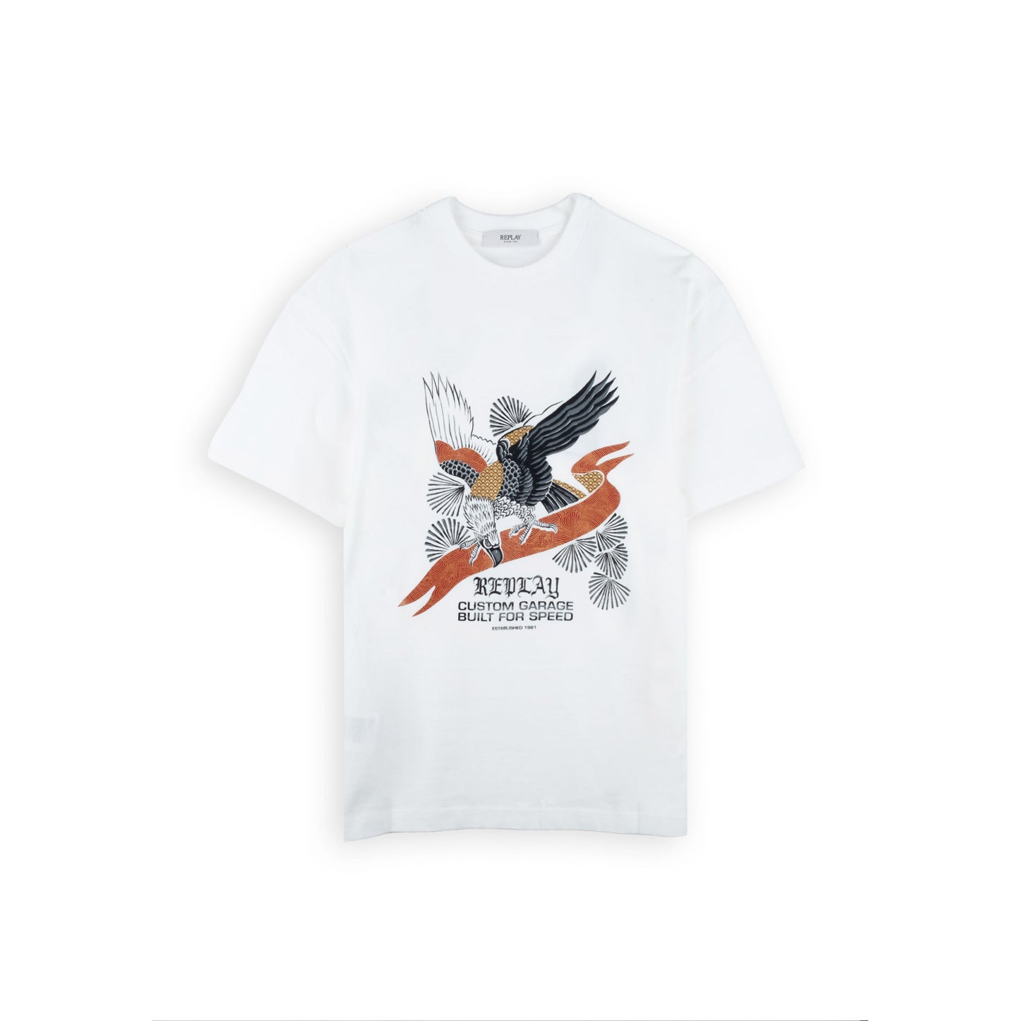 T-Shirt Homem Replay Branca com Grafismo de Águia