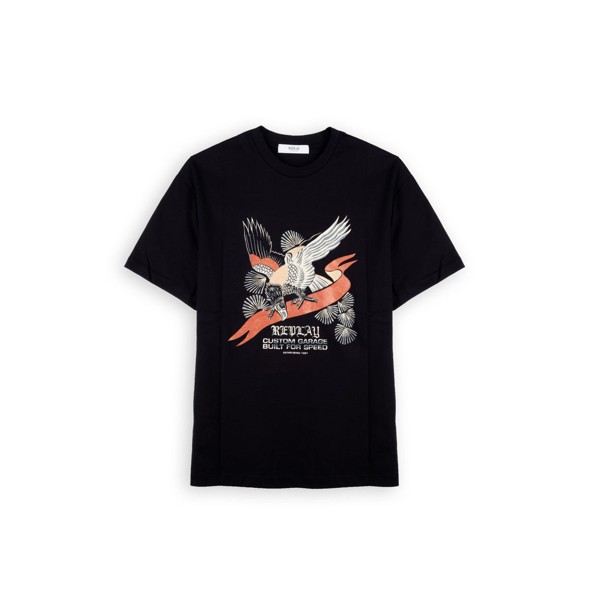 T-Shirt Homem Replay Preta com Grafismo de Águia