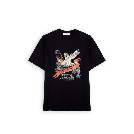 T-Shirt Homem Replay Preta com Grafismo de Águia