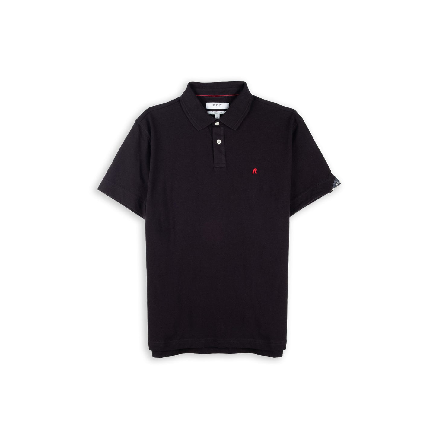 Polo Homem Replay Preto com Logótipo Bordado Vermelho