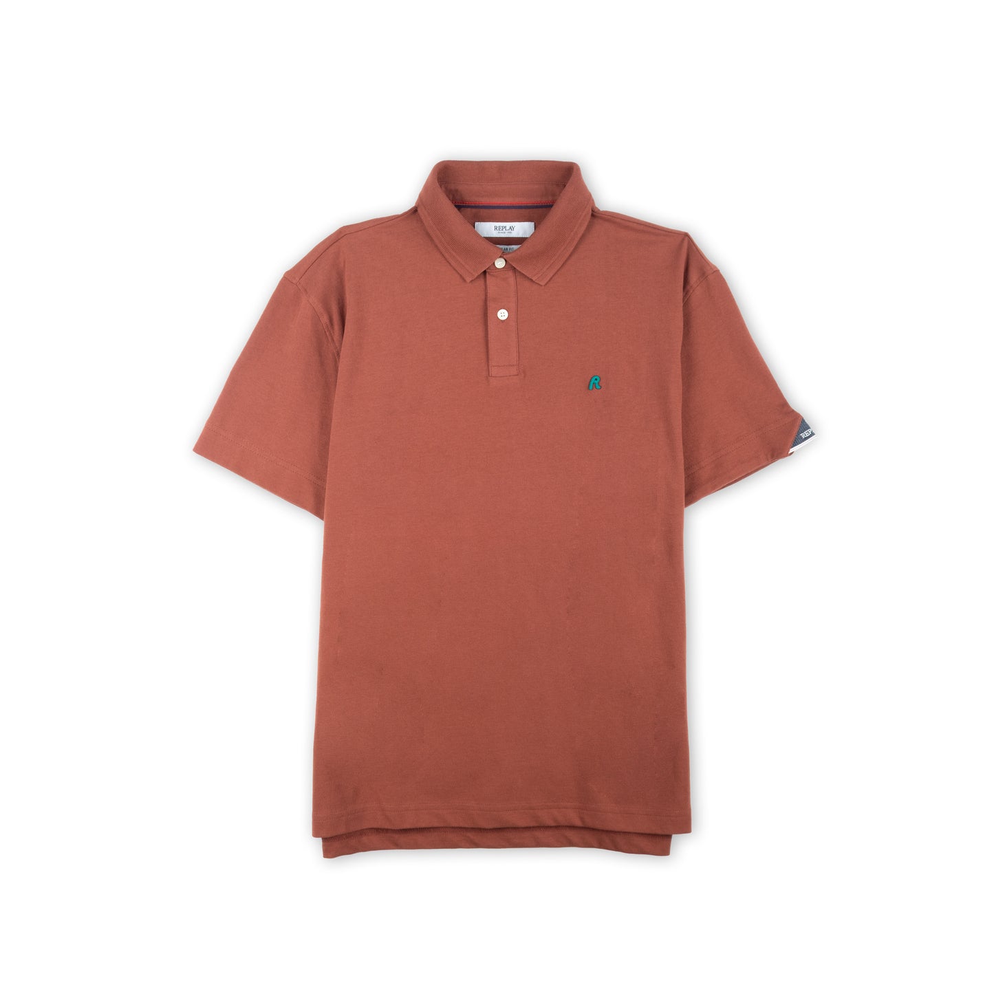 Polo Homem Replay Laranja Terracota com Logo Bordado no Peito