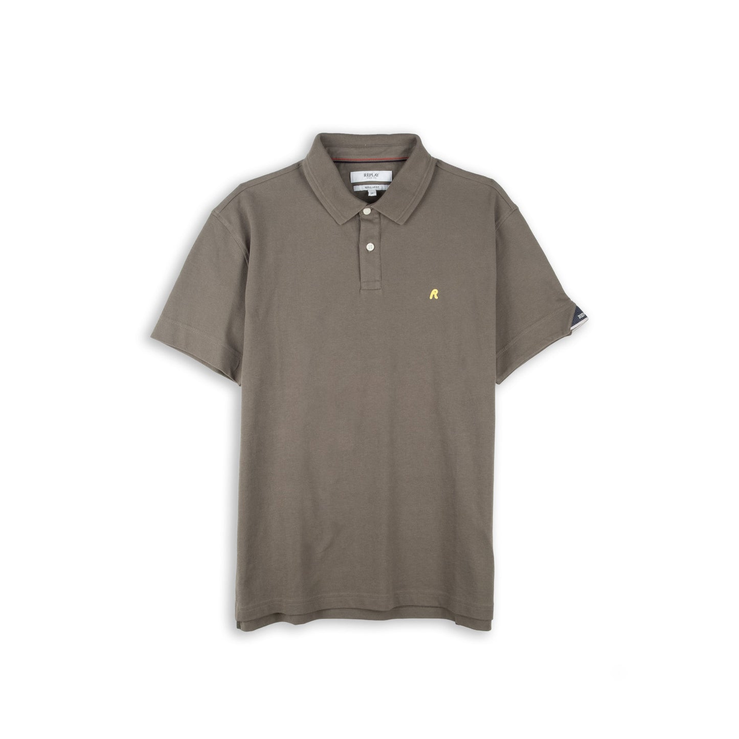 Polo Homem Replay Cinzento Taupe com Logótipo Bordado Amarelo