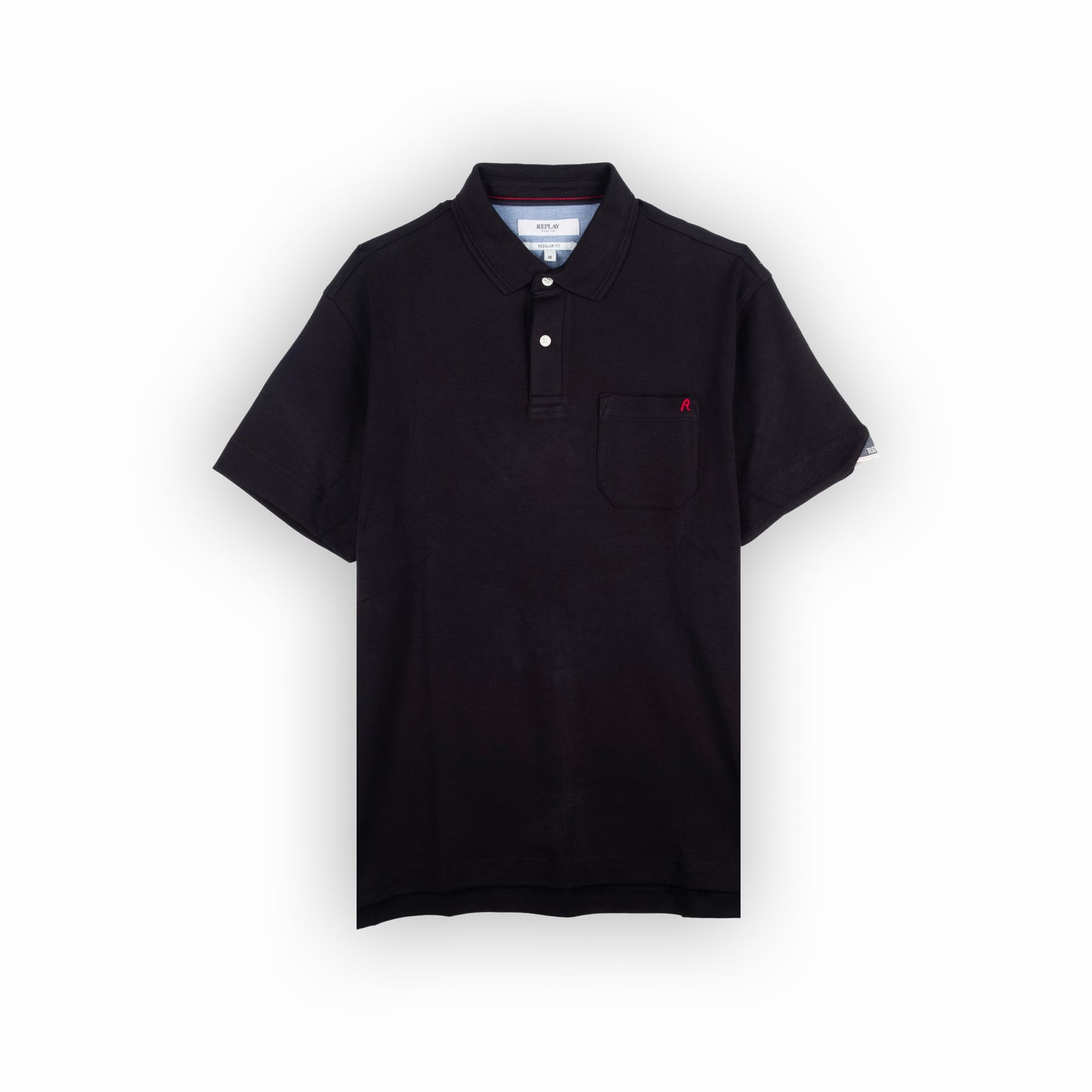 Polo Homem Replay Preto com Logo Bordado e Detalhe Contrastante na Gola