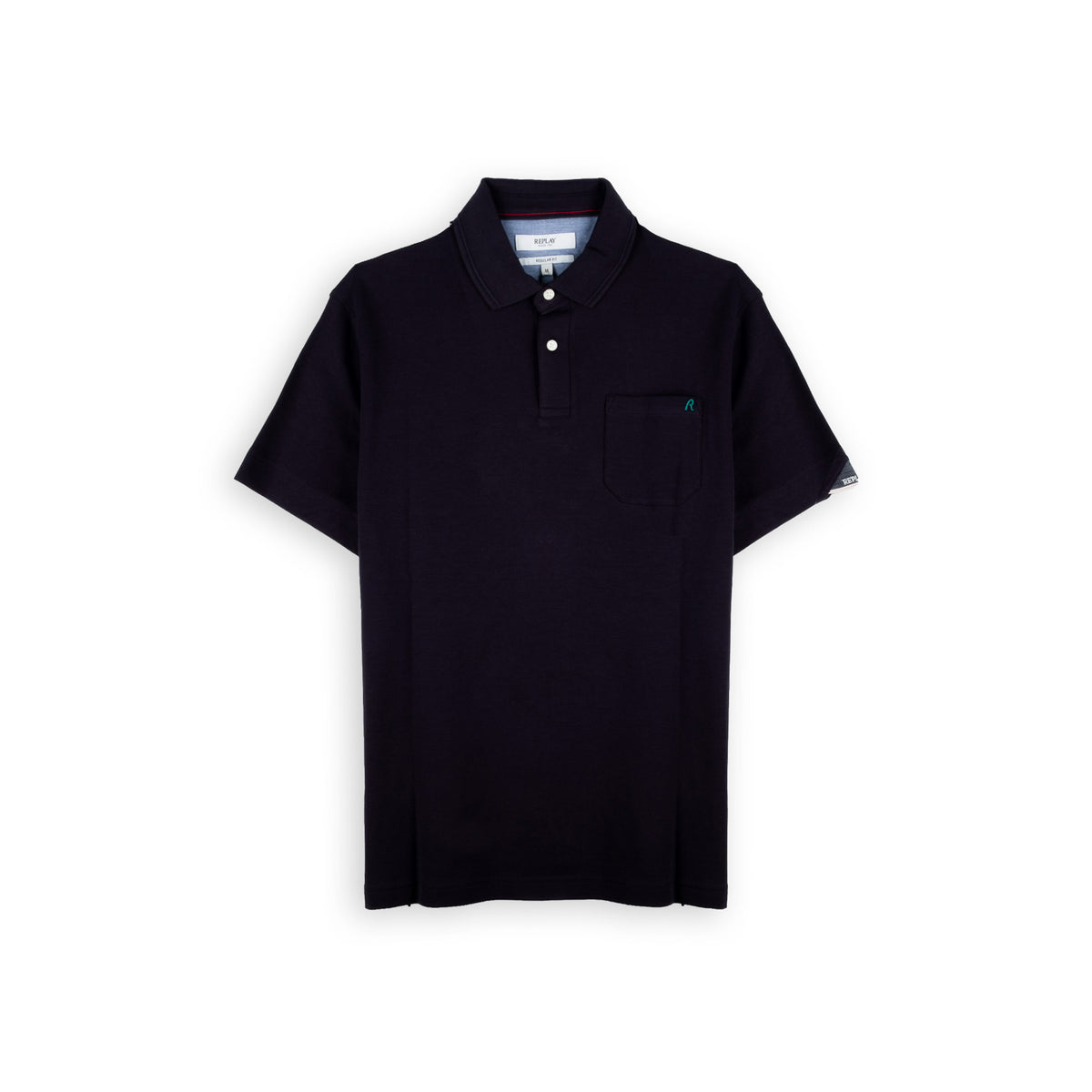 Polo Homem Replay Azul-Escuro com Bolso no Peito
