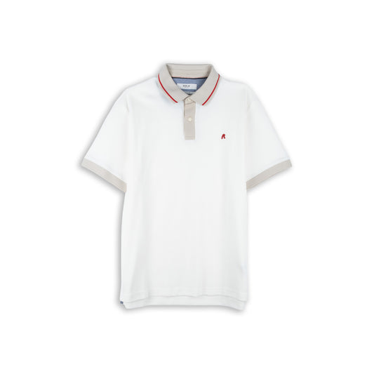 Polo Homem Replay Branco com Detalhes Bege e Logótipo Vermelho
