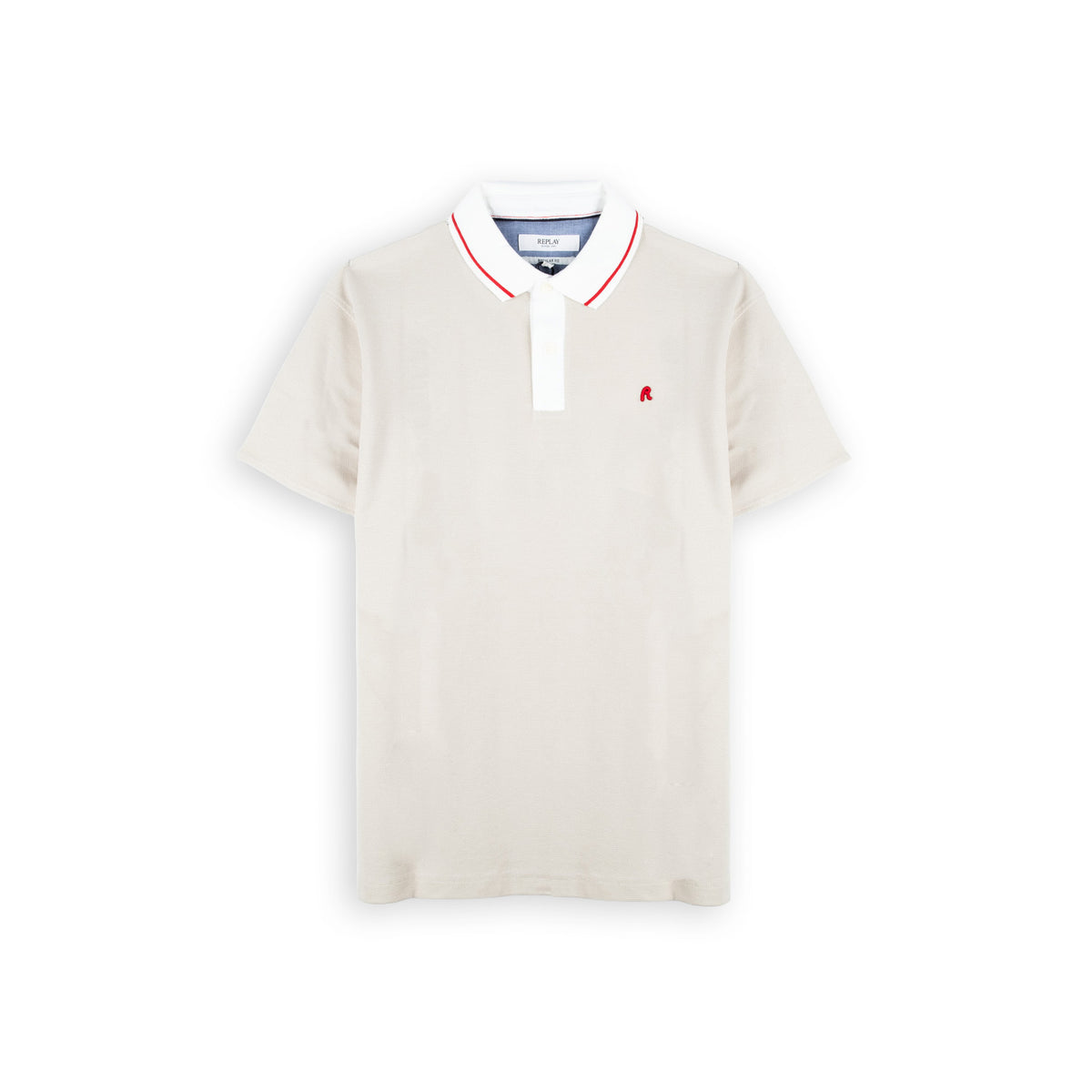 Polo Homem Replay Bege com Gola às Riscas
