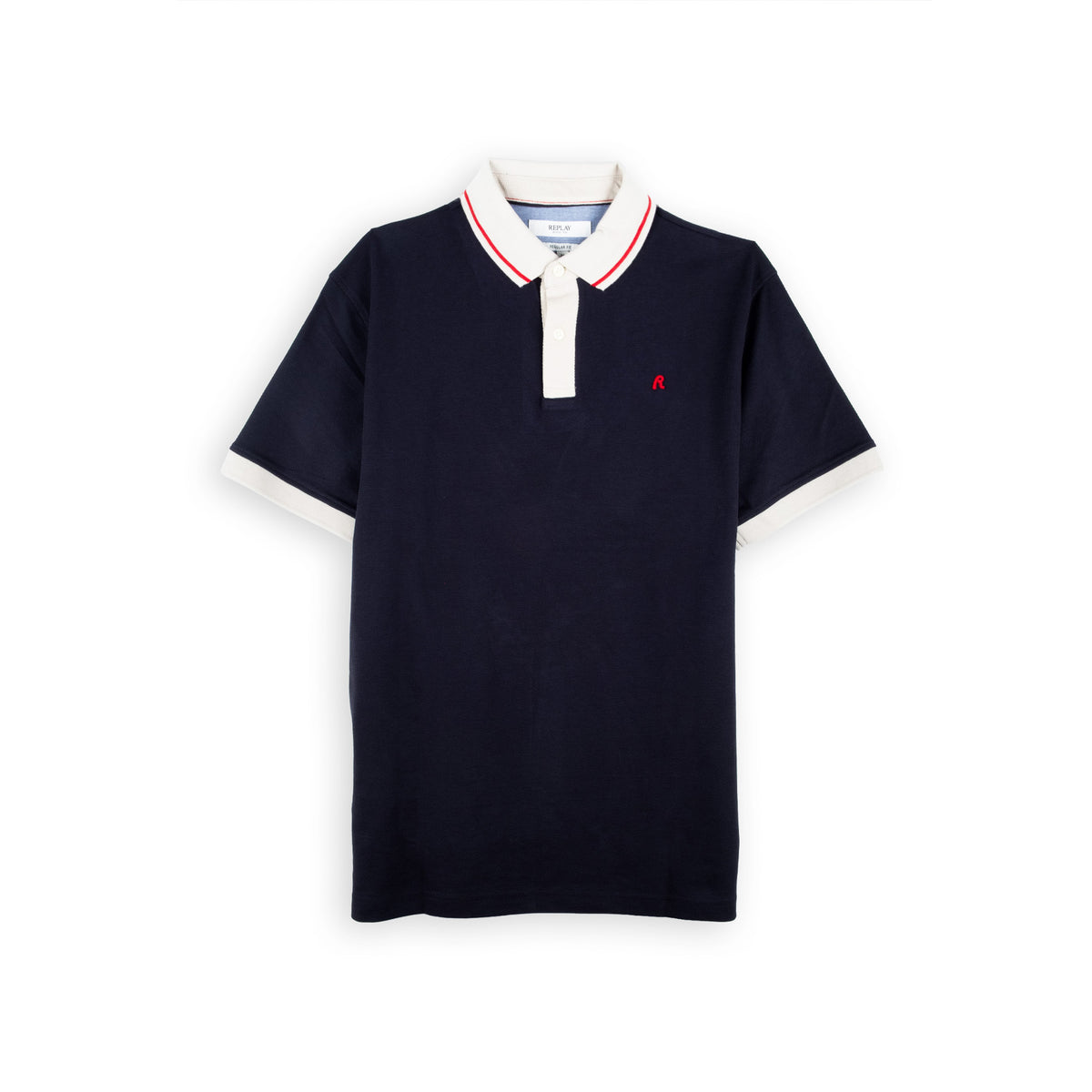 Polo Homem Replay Azul-Escuro com Gola Contrastante