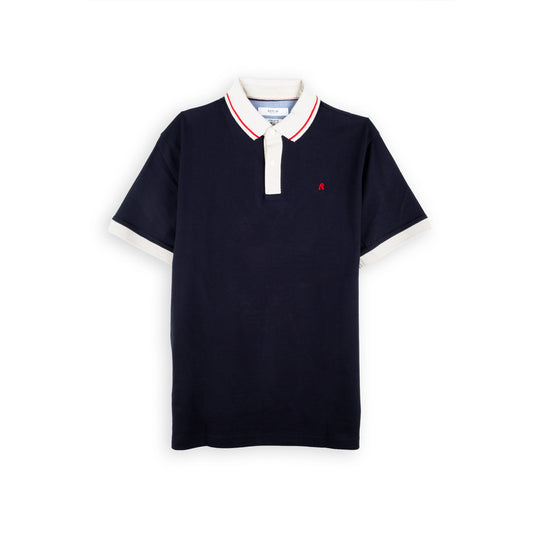 Polo Homem Replay Azul-Escuro com Gola Contrastante
