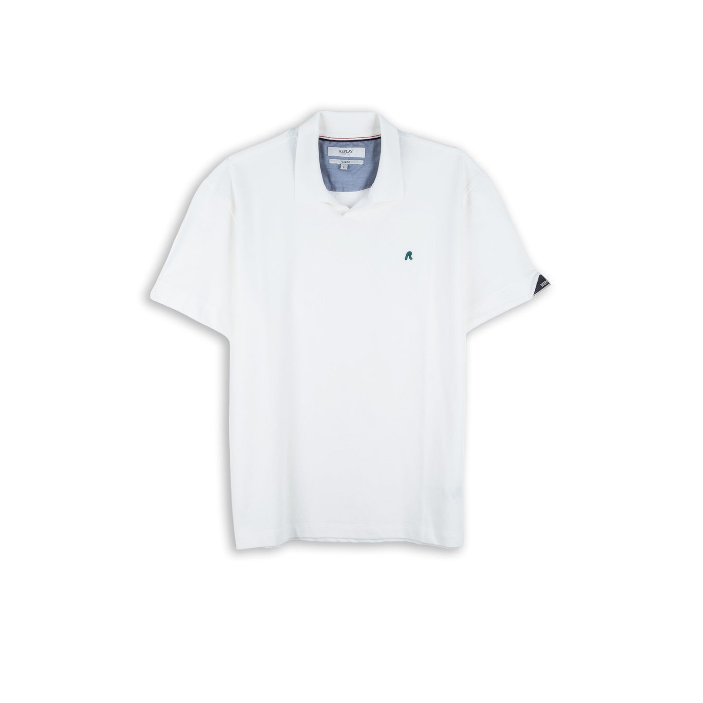 Polo Homem Replay Branco com Logótipo Bordado Verde