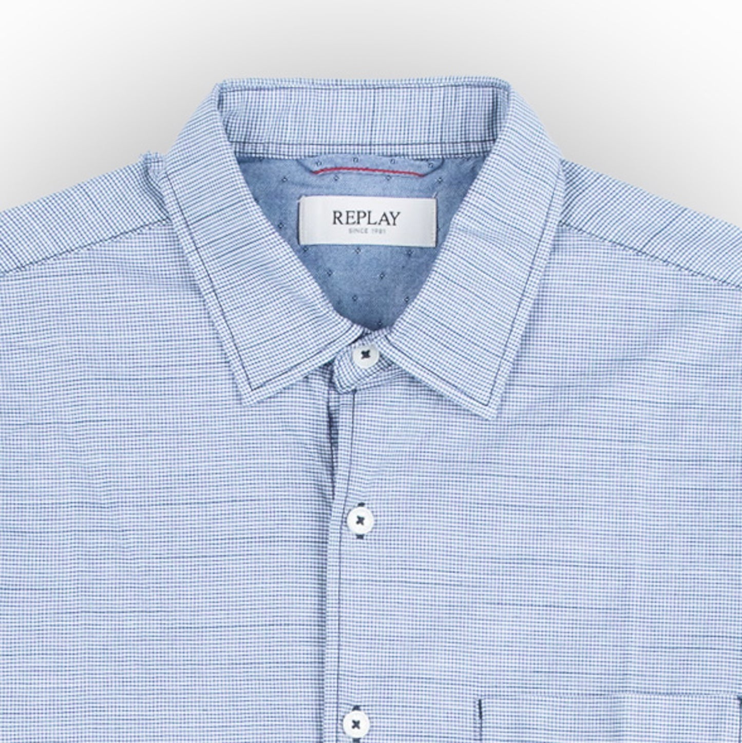 Camisa Homem Replay Azul Claro com Padrão Micro Estampado e Manga Comprida