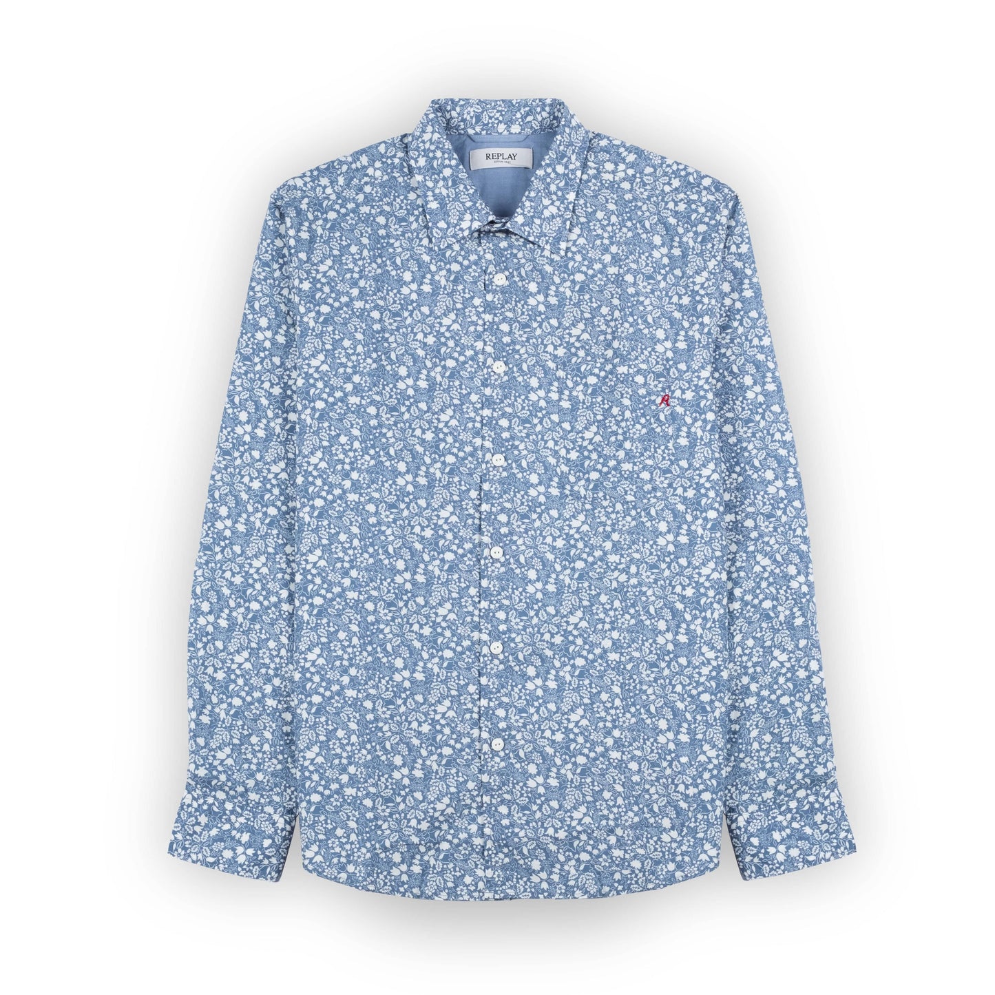 Camisa Homem Replay Azul Estampada