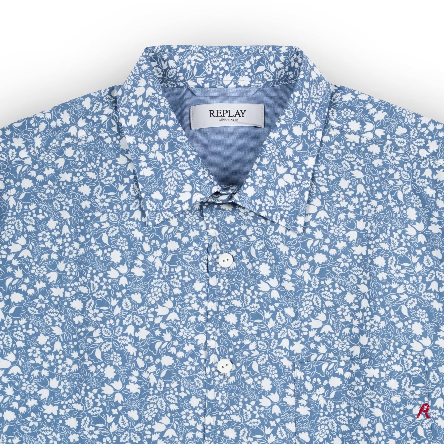 Camisa Homem Replay Azul Estampada