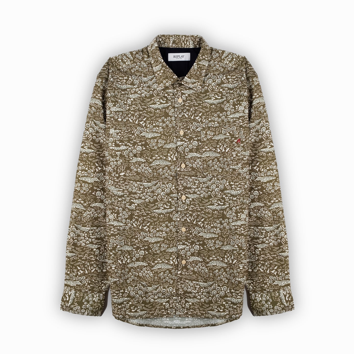 Camisa Homem Replay Verde Estampada