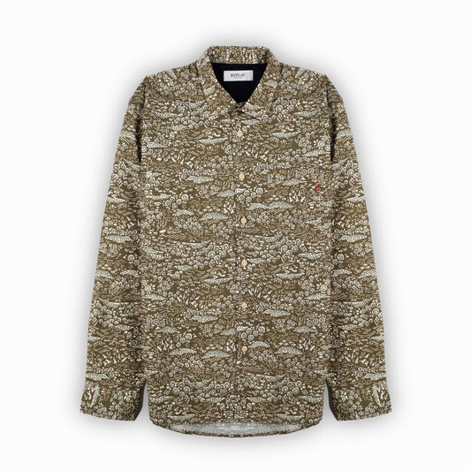 Camisa Homem Replay Verde Estampada