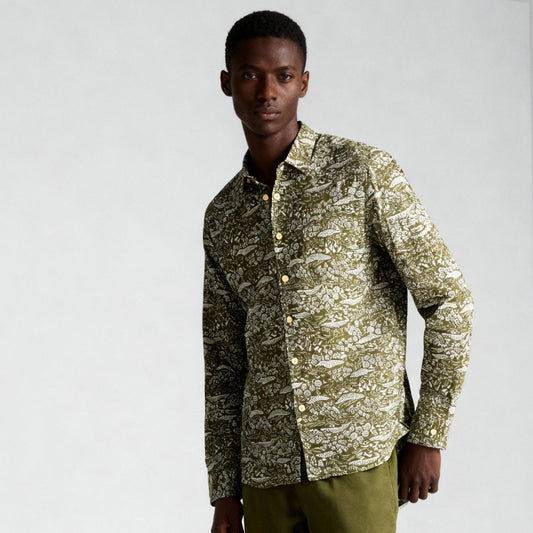 Camisa Homem Replay Verde Estampada