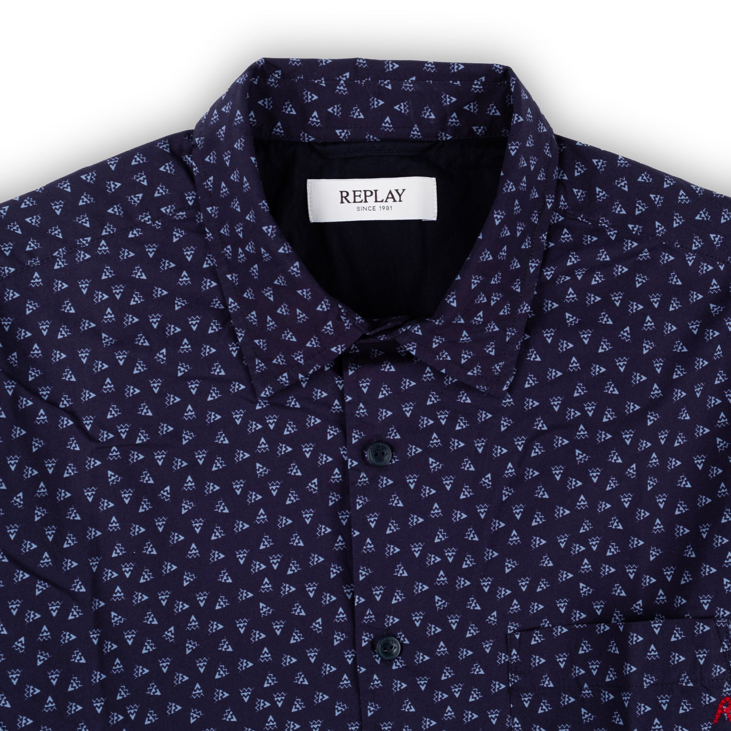 Camisa Homem Replay Azul Estampada de Manga Longa