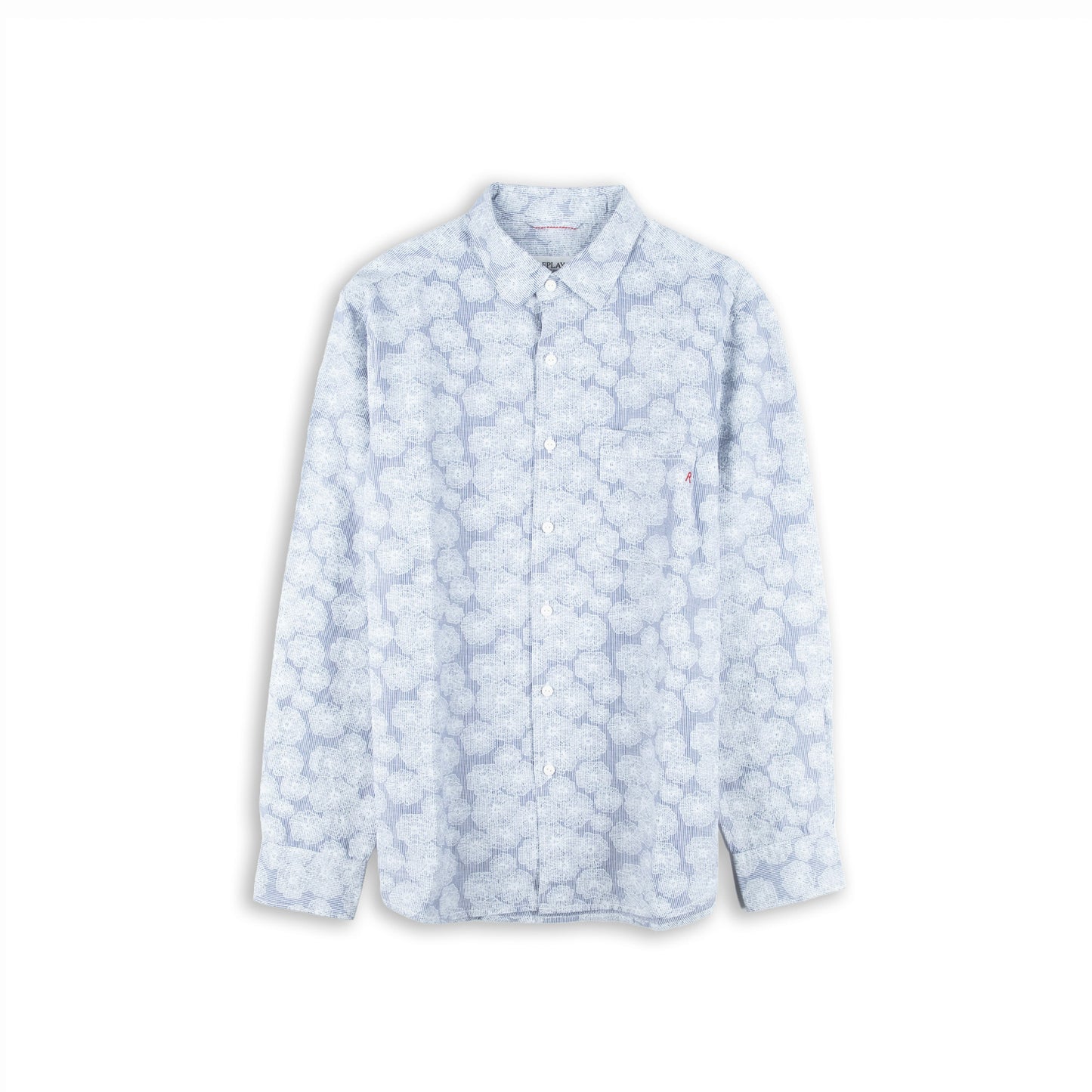 Camisa Homem Replay Azul Claro com Padrão Floral e Manga Comprida