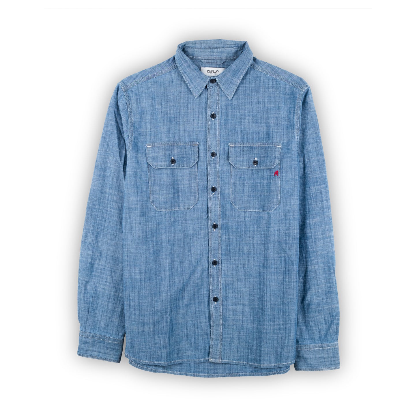 Camisa Homem Replay Azul Denim com Bolsos