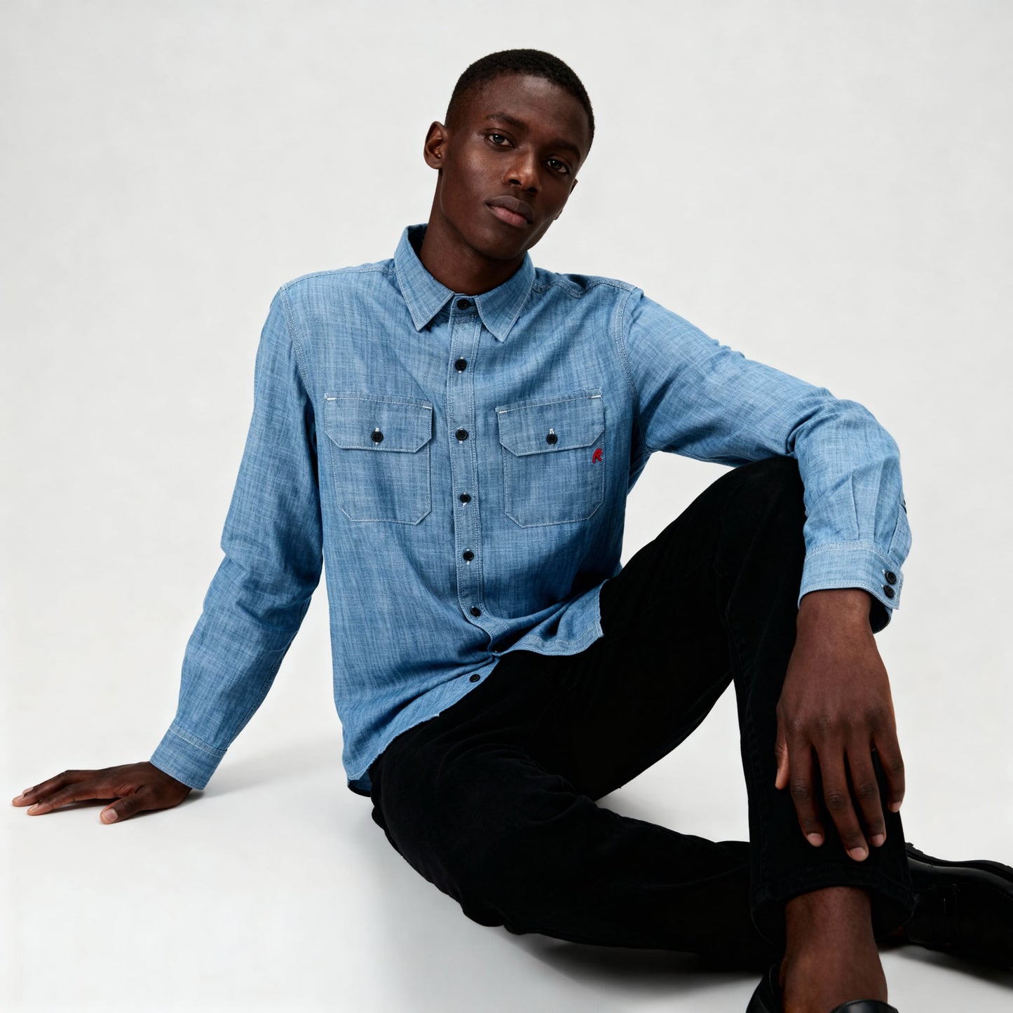 Camisa Homem Replay Azul Denim com Bolsos