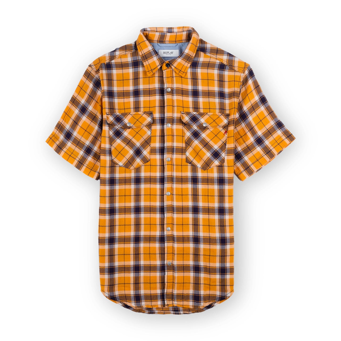 Camisa Manga Curta Homem Replay Amarela aos Quadrados