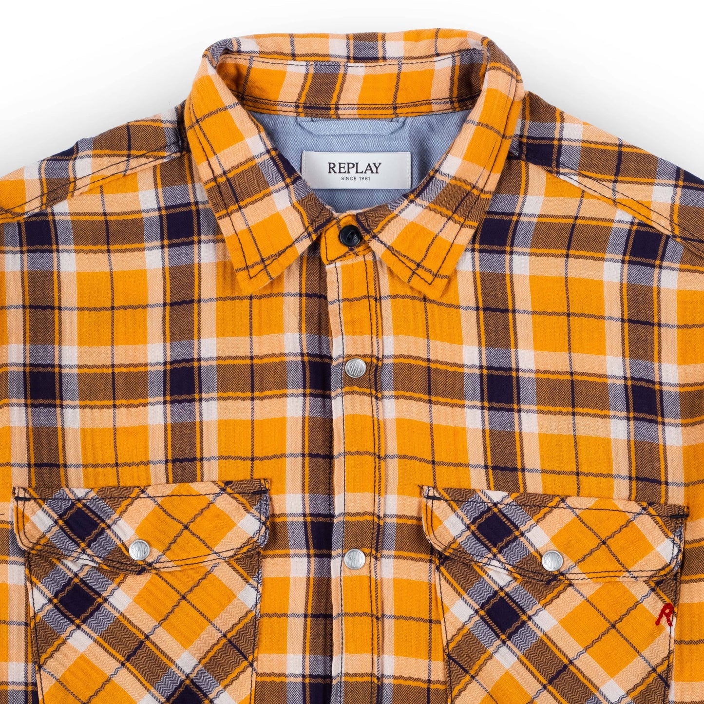 Camisa Manga Curta Homem Replay Amarela aos Quadrados